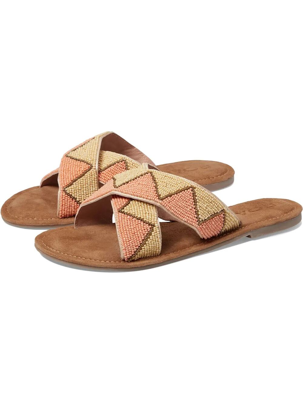 NEW Roan Bed Stu Beaded Slip On Sandals Beige Leather Lining Hand Made Size 7